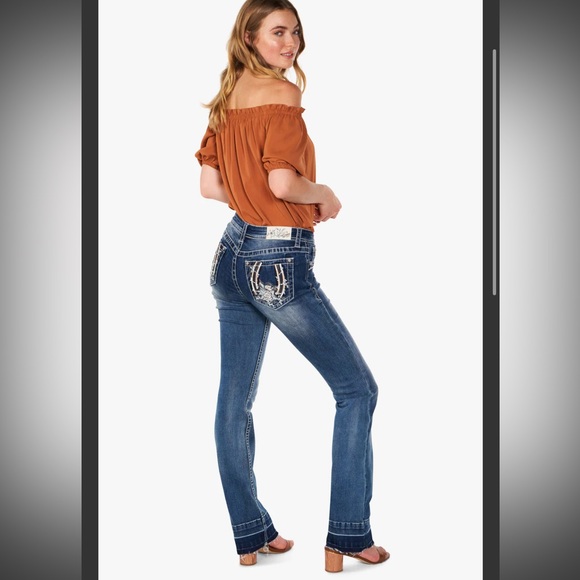 Grace in LA Women's Western Horseshoe Rose Embroidered Bootcut Stretch Jeans 27 - Picture 1 of 11